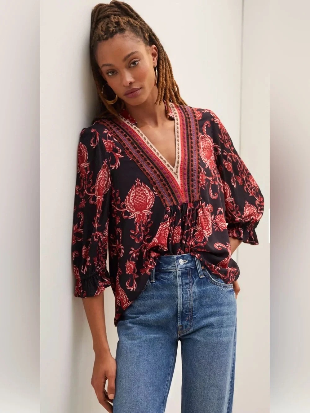 Anthropologie Blank London Boho Floral Print Blouse Size Small Flowy Casual